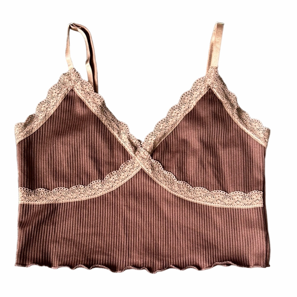 SzM H&M Divided Brown/Mocha Lace Ribbed Cami VGUC